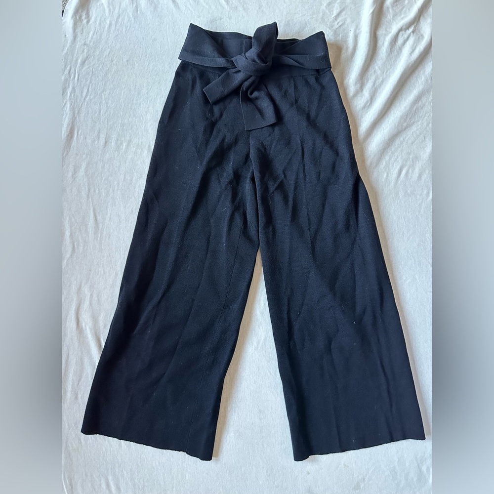 Club Monaco Black Wide-Leg Tie-Waist sweater cullotes knit Pants XS - Picture 12 of 12